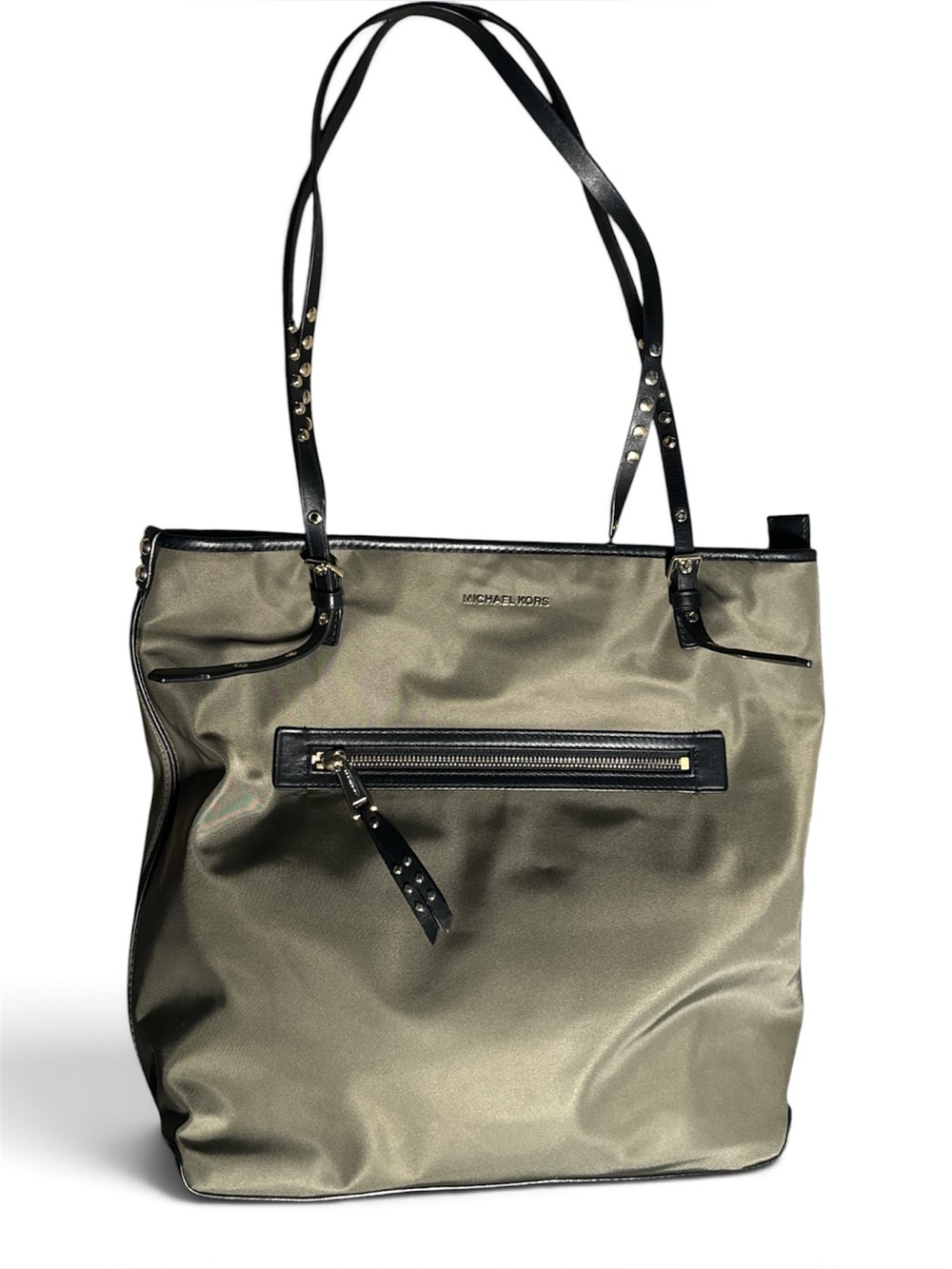 Michael Kors Leila Large Olive Green Nylon Tote Black Trim